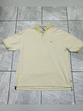 Vintage Y2K Tommy Hilfiger Striped Polo Shirt Men’s XL Green White Flag